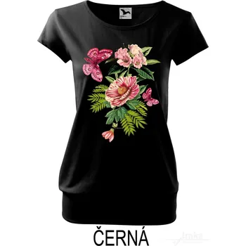 Dámské tričko Dámské tričko volný střih, Rozkvetlá zahrada Barva: Černá, Velikost: XXXL