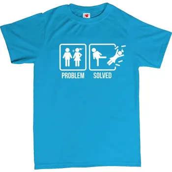 Žertovný předmět PROBLEM SOLVED - rozchod - pánské tričko s potiskem L modrá - azure Bílá - 401