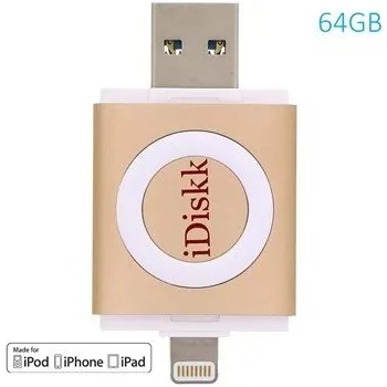 USB flash disk iDiskk ID64S Flash disk 64 GB 2v1 IDISKK pro Apple iPhone/MacBook a další - Lightning/USB – Gold