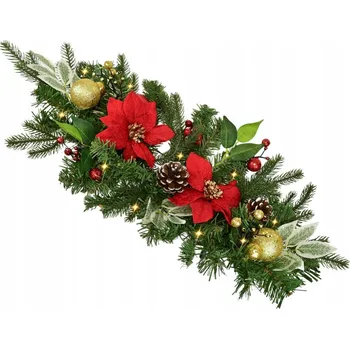 Vánoce Girlanda s červenou poinsetií 10x LED 60 x 25 cm