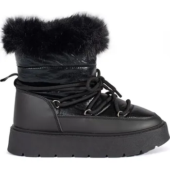 Dívčí sněhule Černé dámské sněhule s kožíškem na silné podrážce 6481B Velikost: 39