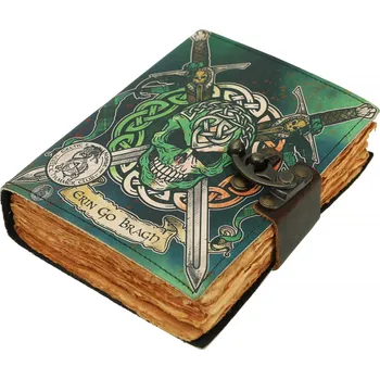 Karnevalový kostým Leather Journals Kožený sešit Keltský bojovník (lebka s meči) s nápisem „Erin go Bragh“ - Outlet