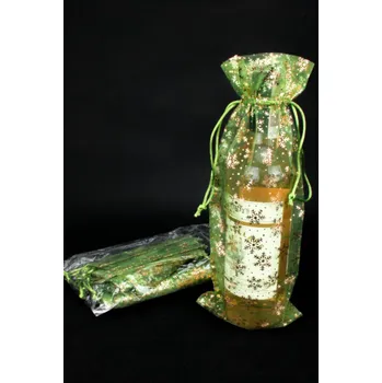 Dárková taška Organzový sáček, S VLOČKAMI - ZELENÝ, 34x15cm, 1ks