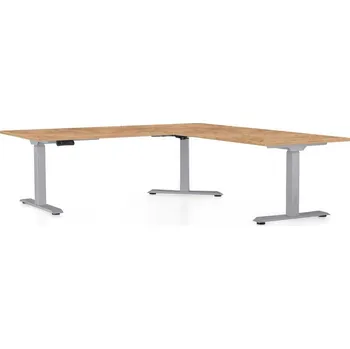 Psací stůl Výškově nastavitelný stůl OfficeTech Angle, 180 x 200 cm, šedá podnož, dub kraft