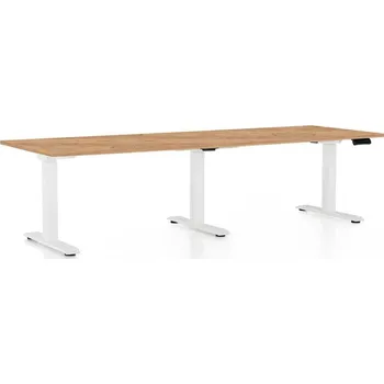 Psací stůl Výškově nastavitelný stůl OfficeTech Long, 240 x 80 cm, bílá podnož, dub kraft