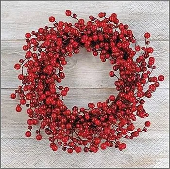 Papírový ubrousek Papírové ubrousky červený věnec - třívrstvé 33 x 33 cm, 20 ks