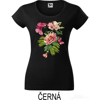 Dámské tričko Dámské tričko hlubší výstřih, Rozkvetlá zahrada Barva: Černá, Velikost: M