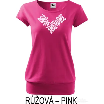 Dámské tričko Dámské tričko volný střih, Krajkový náhrdelník Barva: Růžová, Velikost: XS