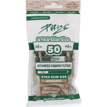 Purize XTRA Slim 6 mm filtry Organic 50 ks, BOX 20 ks (Purize XTRA Slim 6 mm filtry Organic 50 ks, v boxu 20 balení. Filtry PURIZE s aktivním uhlím jsou vyrobeny z ekologicky šetrných surovin. Cigaretové filtry aktivně snižují množství škodlivin vzniklých