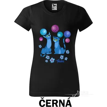 Dámské tričko Tričko dámské, Kočky modré Barva: Černá, Velikost: S