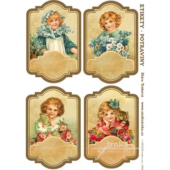 Speciální papír Samolepicí etikety bez nápisu, modročervené holčičky, 1 arch