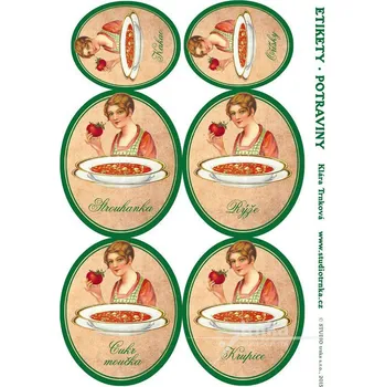 Speciální papír Samolepicí etikety na dózy s potravinami, rajčátko, 3 archy