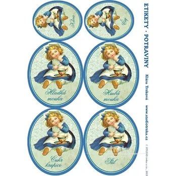 Samolepící etiketa Samolepicí etikety na dózy s potravinami, čaj o páté, 2 archy