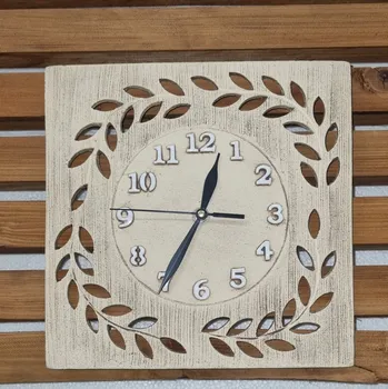 Hodiny Keramické hodiny zdobené větvičkou (čtvercové)