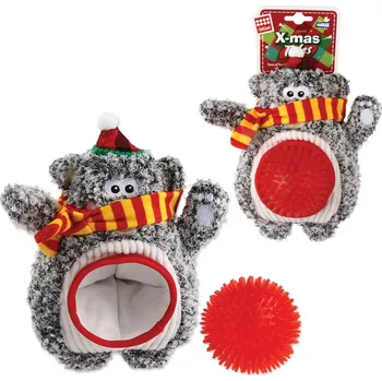 Hračka pro psa GiGwi vánoční méďa s ježatým míčkem, 24 cm