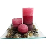 TORO Dárkový set 3 svíčky s vůní skořice na skleněném podnosu s kameny._hamashop