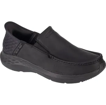 Pánská móda Černé kožené slip-on tenisky Skechers Parson - Oswin 204866-BBK Velikost: 45