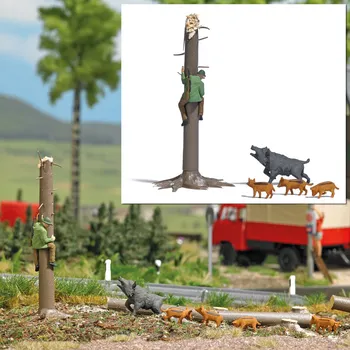 Modelová železnice H0 - A-Set: Hajný na kmenu stromu, prasata / Busch 7958