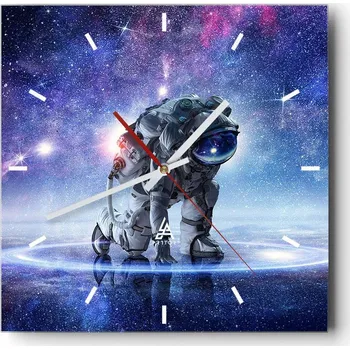 Hodiny Velké nástěnné hodiny na zeď 40x40 Kosmonaut Skleněné hodiny Tiché