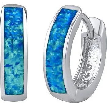 Náušnice Stříbrné náušnice kruhy Sora 14 mm s modrým syntetickým opálem LPS0888EBO