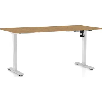 Psací stůl Výškově nastavitelný stůl OfficeTech A, 160 x 80 cm, bílá podnož, dub kamenný