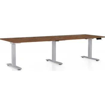 Psací stůl Výškově nastavitelný stůl OfficeTech Long, 240 x 80 cm, šedá podnož, dub silverjack