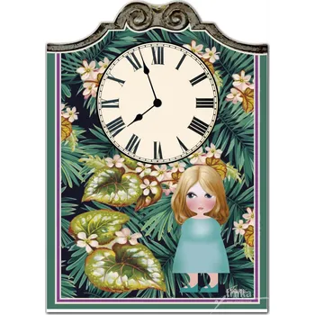 Hodiny Velké nástěnné dřevěné hodiny - Malvína pěstuje begonie