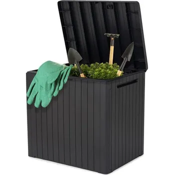Zahradní úložný box Větší plastový box pro uložení věcí na zahradě / terase / balkoně, grafit, 58x44x55 cm