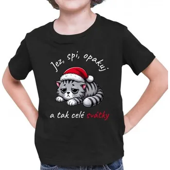 Žertovný předmět Jez, spi, opakuj a tak celé svátky - dětské tričko s potiskem- Tričkový.cz