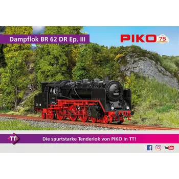 Modelová železnice TT - DCC/ZVUK Parní lokomotiva BR 62, DR Ep.III / PIKO 47141