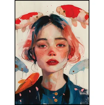 Plakát Jen tak z lásky Plakát Dívka s koi koi kapry Rozměr plakátu: A4 (21 x 29,7 cm)