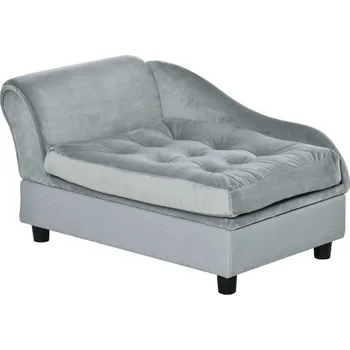 Pelíšek pro psa PawHut D04-140 pohovka pro psy s úložným prostorem 76 x 45 x 41,5 cm světle šedá