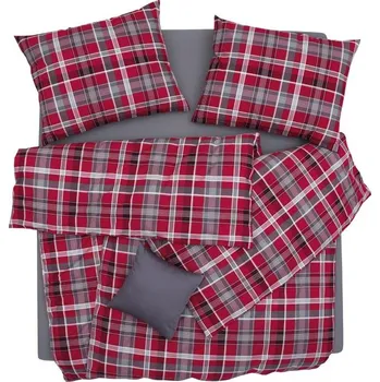 Povlečení SCANquilt povlečení FLANEL kostka červenošedá 140 x 220/70 x 90 cm