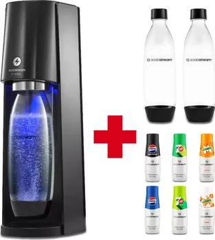 Výrobník sody SodaStream E-Terra 7008020 černá + 6 příchutí Pepsi + 2x 1l Fuse láhev