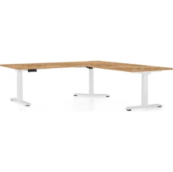 Psací stůl Výškově nastavitelný stůl OfficeTech Angle, 180 x 200 cm, bílá podnož, dub zlatý