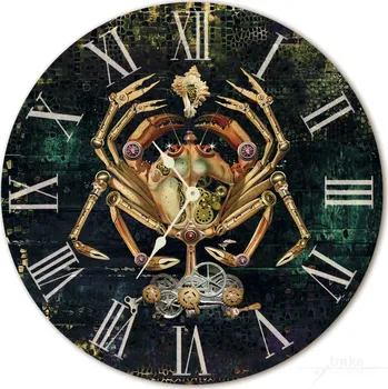 Hodiny Nástěnné dřevěné hodiny - Steampunk, Mechanický krab