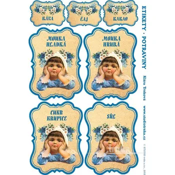 Samolepící etiketa Samolepicí etikety na dózy s potravinami, pomněnky, 2 archy