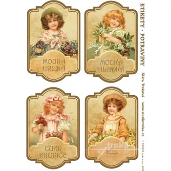 Samolepící etiketa Samolepicí etikety na dózy s potravinami, holčičky, 2 archy