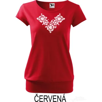 Dámské tričko Dámské tričko volný střih, Krajkový náhrdelník Barva: Červená, Velikost: XXXL