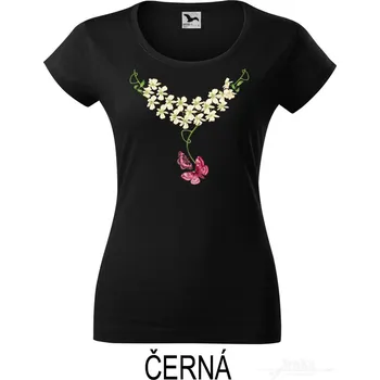 Dámské tričko Dámské tričko hlubší výstřih, Motýlí náhrdelník Barva: Černá, Velikost: XS