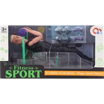 Panenka Fitness kloubový panáček set s lavicí a činkami 27 cm