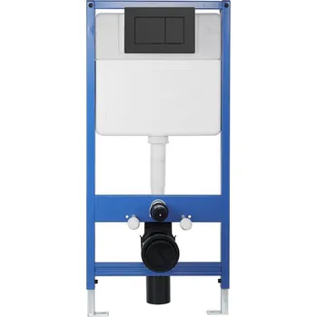 WC sada CERANO - Podomítkový WC set, modul, WC tlačítko Classic, podložka, černé matné - předstěnová instalace/sádrokarton