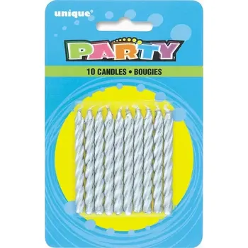 Dortová svíčka Dortové svíčky stříbrné spirály 10 ks