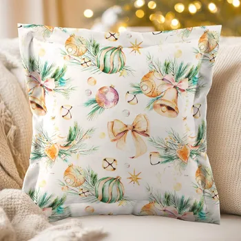 Povlak na dekorativní polštářek Vánoční dekorační povlak na polštář s lemem PML-039 Baňky a zvonečky 35 x 45 cm