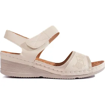 Dámské sandále Béžové dámské sandály se suchým zipem H0021BE Velikost: 36