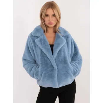 Modrá bunda s kožešinou a kapsami