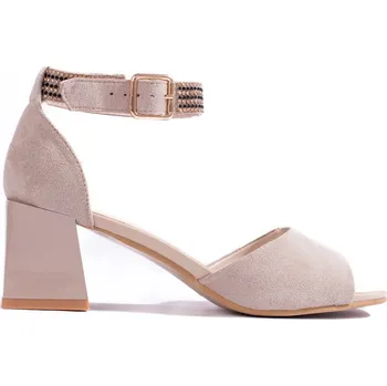 Dámské sandále Béžové dámské sandály na nízkém sloupkovém podpatku Shelovet GD-FL1120KH Velikost: 39