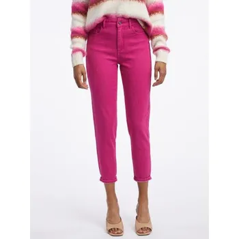 Tmavě růžové dámské zkrácené slim fit džíny