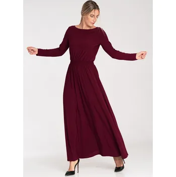 Dámské šaty Bordó dámské maxi šaty s dlouhým rukávem M1052 Bordo Velikost: S