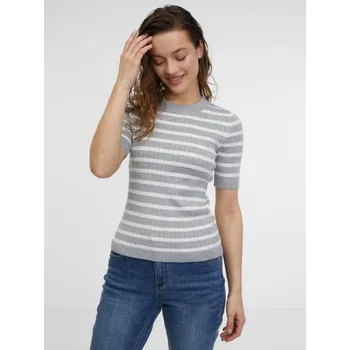 Dámské tričko Světlě šedý dámský pruhovaný úpletový top